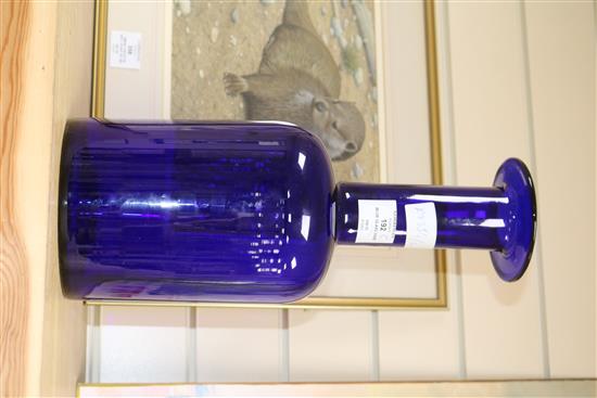 A blue glass vase height 37cm